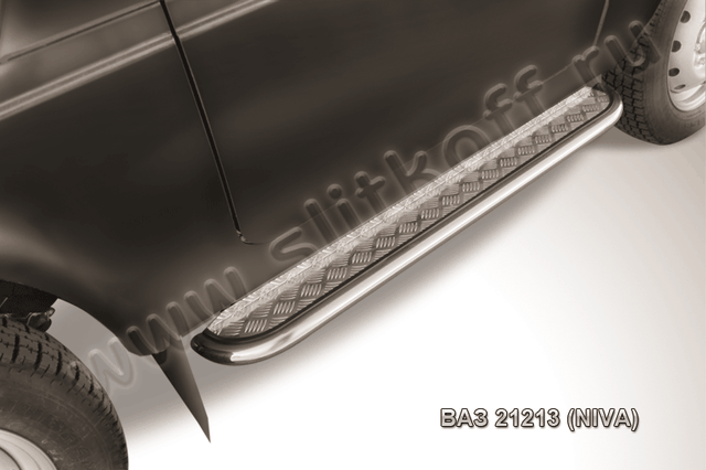 Пороги Slitkoff труба d42 с листом для ВАЗ 21213 Нива, 4х4 3 дв 1976-2026. Артикул Niv007