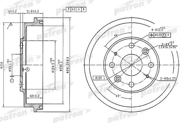Тормозной барабан Patron задний для Mazda 323 IV (BG) 1989-1994. Артикул PDR1546