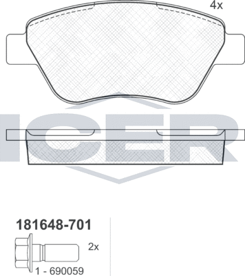 Тормозные колодки Icer передние для Fiat Doblo I 2001-2015. Артикул 181648-701
