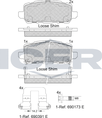 Тормозные колодки Icer. Артикул 182312