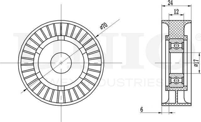 Ролик поликлинового ремня натяжной (Unio). Артикул TNS-10243