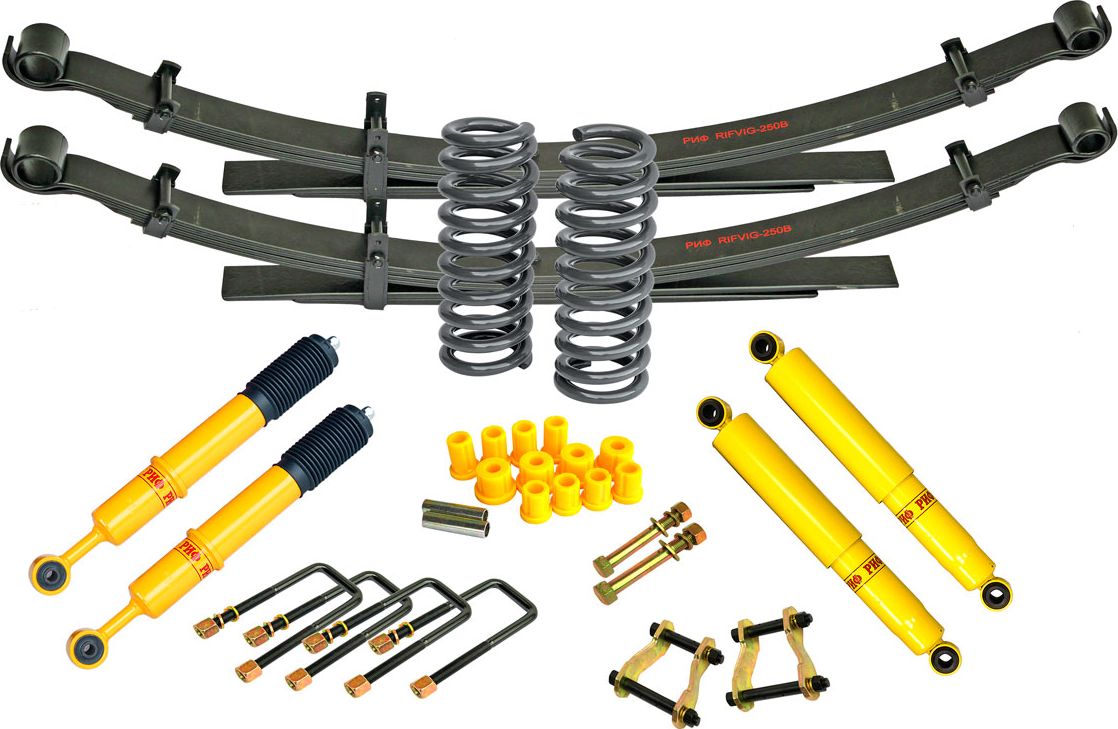 Лифт-комплект РИФ мягкий для Toyota Hilux 2015-2026, лифт 45 мм, передних пружин + 50 кг, задних рессор до +0-200 кг. Артикул RIF-REV-B
