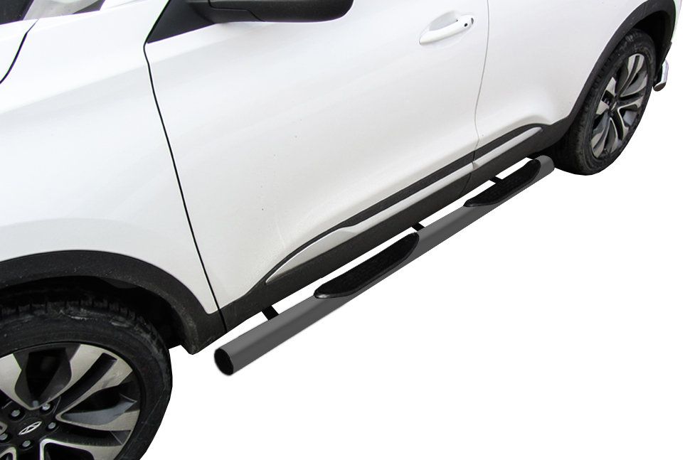 Пороги Slitkoff труба d76 с проступями для Chery Tiggo 4 2017-2026 Серебристые. Артикул CT4-004S