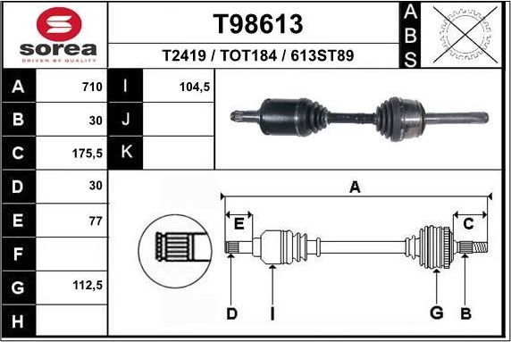 Полуось (привод в сборе, приводной вал) EAI. Артикул T98613