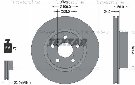 Тормозной диск Textar Pro задний для Toyota Camry 70 (V70, XV70) 2017-2026. Артикул 92301403