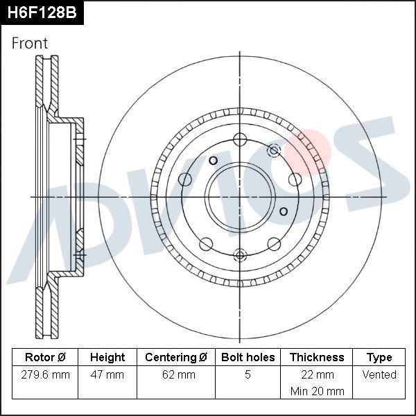 Тормозной диск Advics для Suzuki Vitara II 2015-2026. Артикул H6F128B