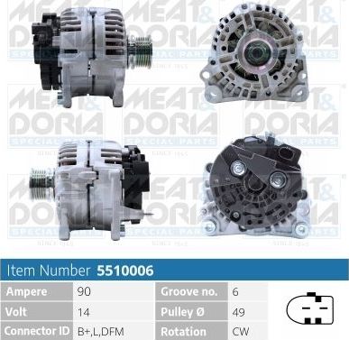 Генератор Meat & Doria для Volkswagen Santana 1981-1984. Артикул 5510006