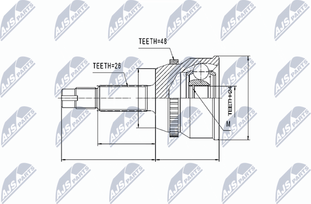 Шрус внутренний (граната) NTY передний для Toyota Camry 40 (V40, XV40) 2006-2014. Артикул NPZ-TY-086