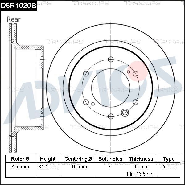Тормозной диск Advics. Артикул D6R1020B