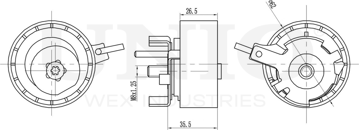 Ролик зубчатого ремня ГРМ натяжной (Unio). Артикул TNS-10309
