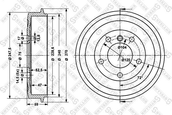 Тормозной барабан Stellox. Артикул 6025-1505-SX