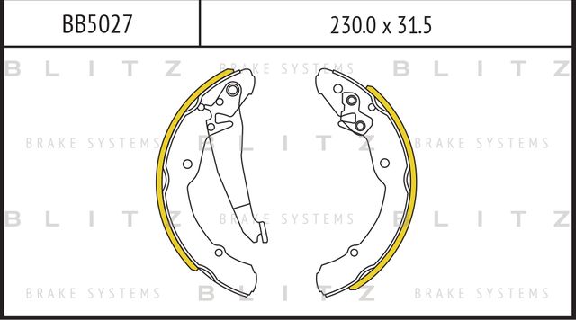Колодки тормозные барабанные Skoda Octavia/Roomster 1996-, Volkswagen Caddy 1996 (Blitz). Артикул BB5027