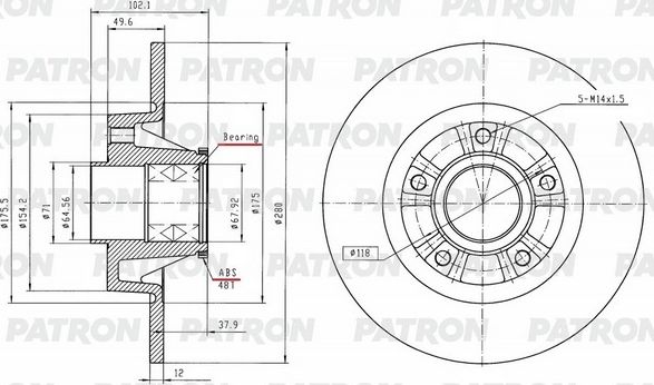 Диск тормозной (Patron). Артикул PBD1243
