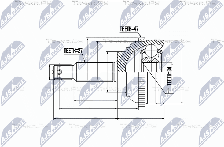 Шрус внутренний (граната) NTY передний для Hyundai Trajet I 1999-2008. Артикул NPZ-HY-509