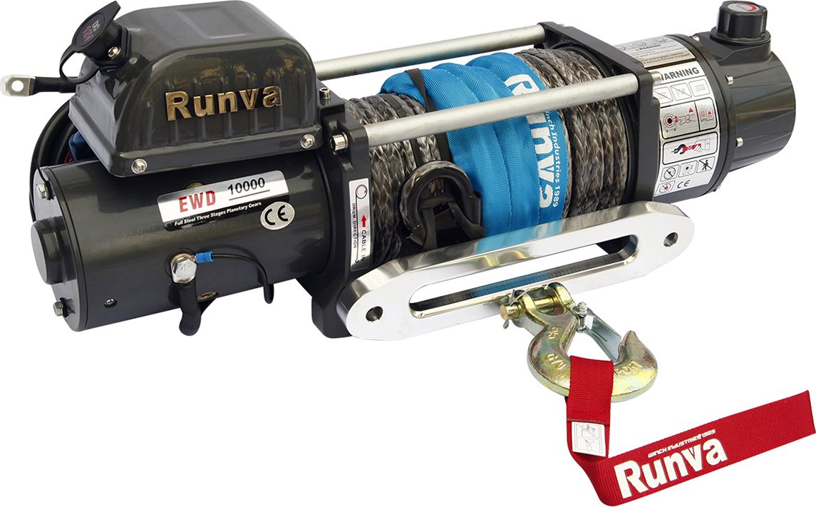 Лебёдка электрическая двухскоростная 12V Runva 10000 lbs 4500 кг (синтетический трос). Артикул EWD10000USR