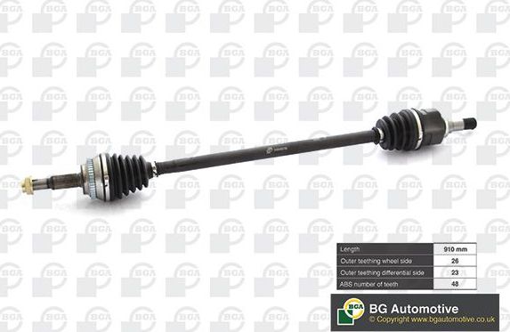 Полуось (привод в сборе, приводной вал) BGA передняя правая для Toyota Corolla E120, E130 2001-2008. Артикул DS7610R