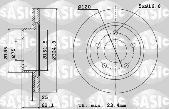 Тормозной диск Sasic передний для BMW X3 I (E83) 2003-2011. Артикул 6106045