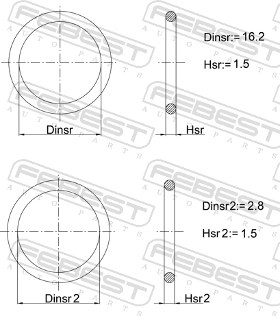 КОЛЬЦО УПЛОТНИТЕЛЬНОЕ ФОРСУНКИ ВПРЫСКА ТОПЛИВА КОМПЛЕКТ 16.2X1.5/2.8X1.5 Febest. Артикул 27400-002-KIT