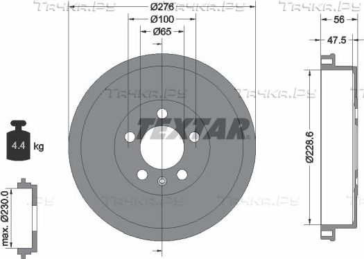 Тормозной барабан Textar задний для Skoda Fabia III 2014-2026. Артикул 94044600