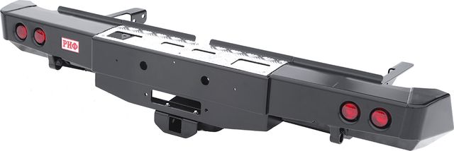 Бампер силовой РИФ задний с площадкой под лебёдку, квадратом под фаркоп и фонарями для Toyota Hilux VIII 2015-2026. Артикул RIFREV-20135