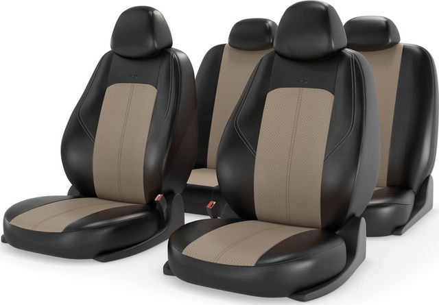 Чехлы универсальные CarFashion Ranger Leather на сидения авто, цвет Черный/Бежевый/Бежевый. Артикул 11200