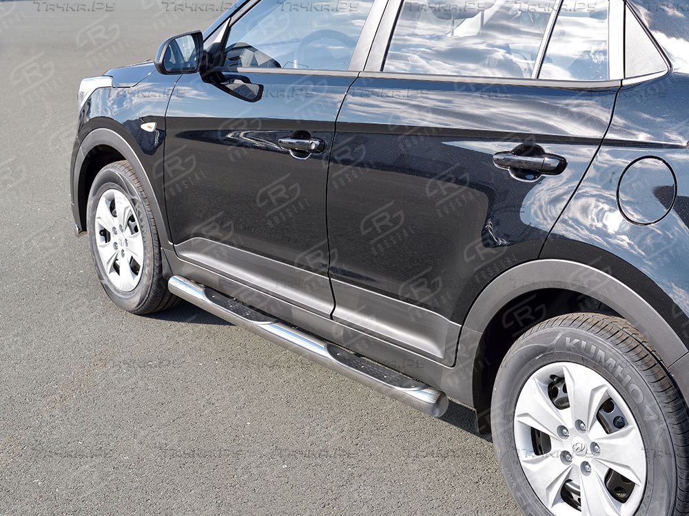 Защита порогов RusStal труба d76 с накладкой для Hyundai Creta I 2016-2021 (Вариант 3). Артикул HCRT-0024213