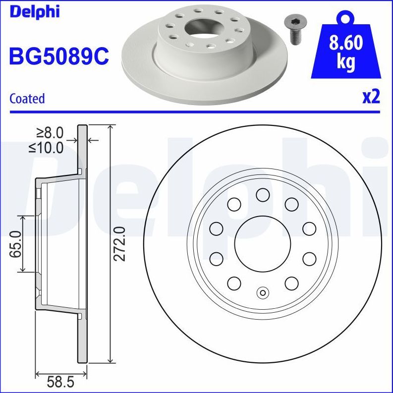 Тормозной диск Delphi. Артикул BG5089C