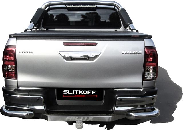 Защита Slitkoff заднего бампера d76 уголки для Toyota Hilux VIII рестайлинг 2020-2026. Артикул THL20-006
