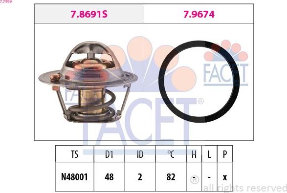 Термостат Facet Made in Italy - OE Equivalent. Артикул 7.7999