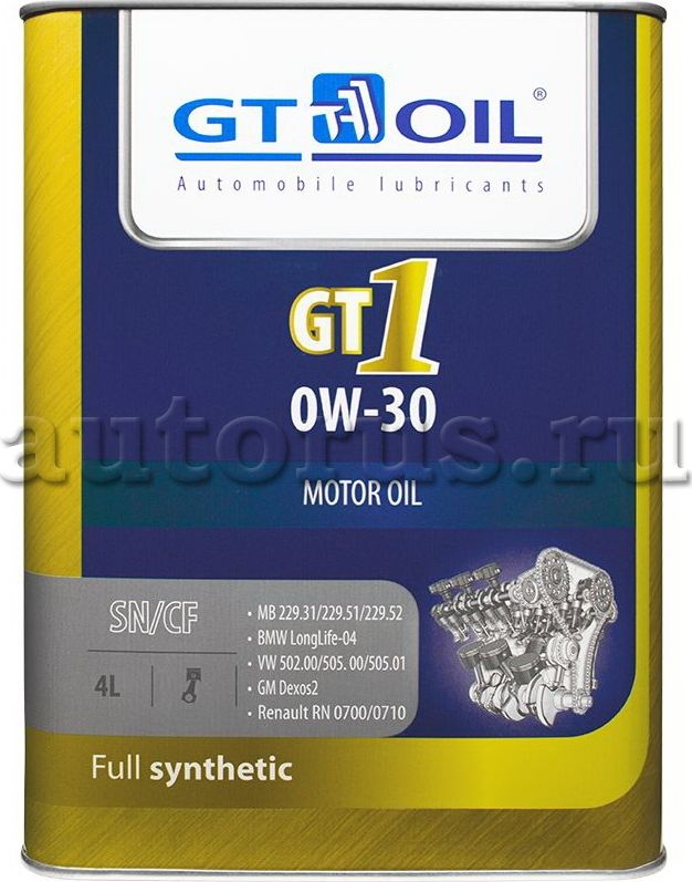 Масло GT1  SAE 0W-30  API SN/CF син.  4 л (GT OIL). Артикул 8809059408568