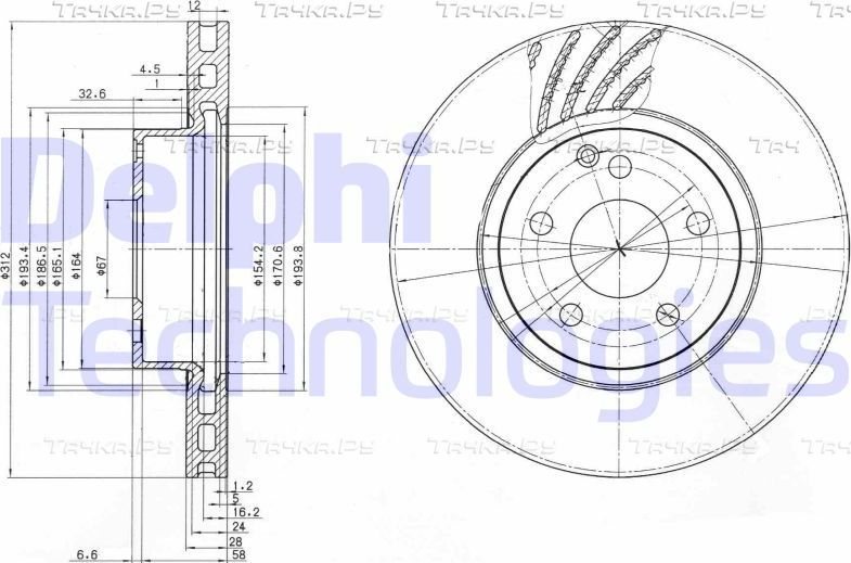 Тормозной диск Delphi передний для Mercedes-Benz E-Класс III (W211, S211) 2002-2009. Артикул BG3756