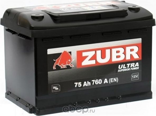 Zubr ULTRA 75 о.п. старт. ток 760 А, R+ (278?175?190) аккумуляторная батарея. Артикул ZU750