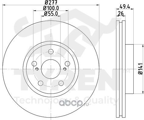 Тормозной диск (Tyren). Артикул TYR1019121