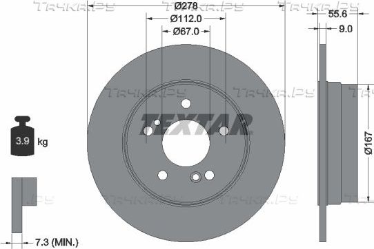 Тормозной диск Textar Pro задний для Mercedes-Benz E-Класс II (W210, S210) 1995-2002. Артикул 92032703