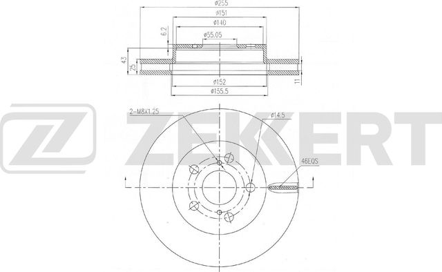 Тормозной диск Zekkert передний для Toyota Prius IV (XW50) 2015-2026. Артикул BS-6857