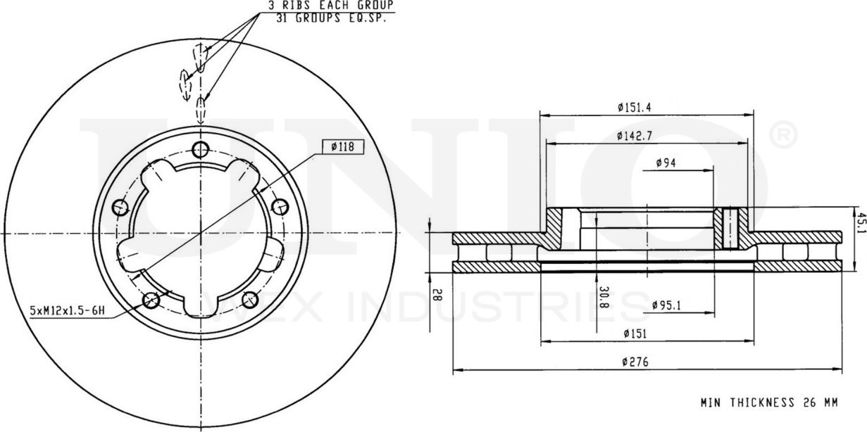 Диск тормозной (Unio). Артикул BRD-20157