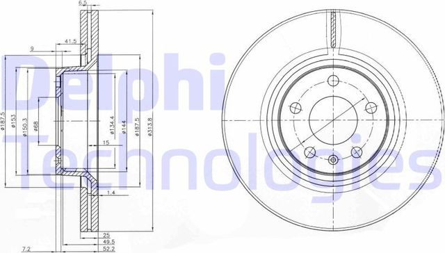 Тормозной диск Delphi передний для Audi A6 II (C5) 2004-2005. Артикул BG3942