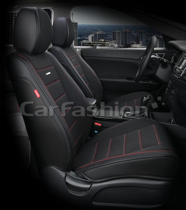 Чехлы универсальные каркасные CarFashion 5D Mayer на передние сидения авто, цвет Черный/Черный/Красный. Артикул 21502