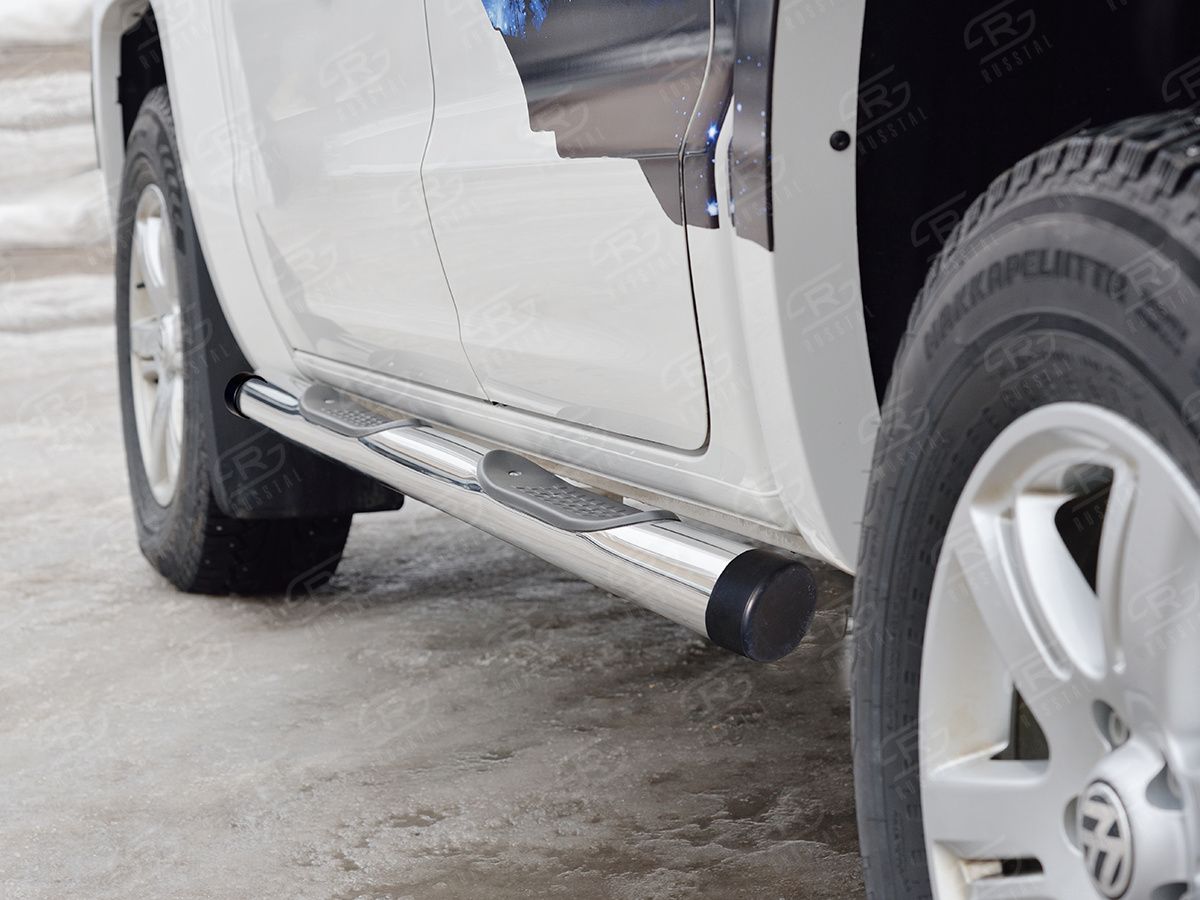 Защита порогов RusStal труба d76 с накладкой (Вариант 2) для Volkswagen Amarok I 2016-2026. Артикул VAMT-0025402