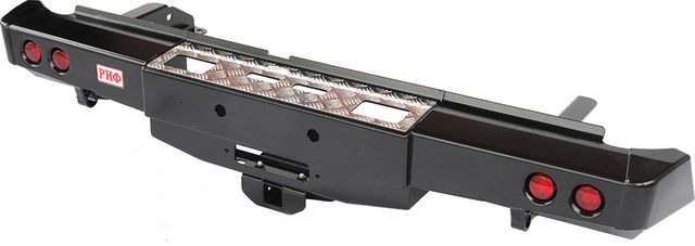 Бампер силовой РИФ задний с площадкой под лебёдку, квадратом под фаркоп и фонарями для Nissan Navara D40 2005-2014. Артикул RIFD40-20135