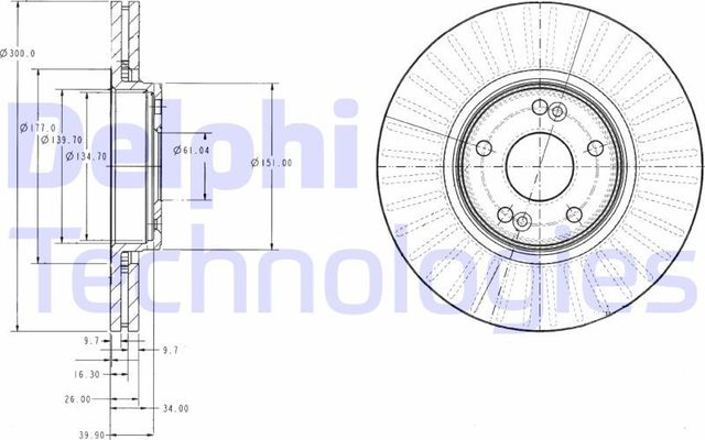 Тормозной диск Delphi передний для Renault Laguna II 2001-2007. Артикул BG3688