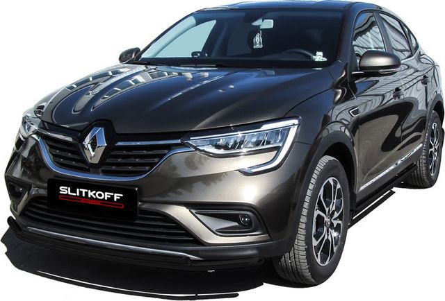 Защита Slitkoff переднего бампера D42+D32 двойная черная для Renault Arkana 2019-2026. Артикул RAR4WD001B