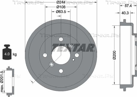 Тормозной барабан Textar для Ford KA III 2016-2026. Артикул 94031900