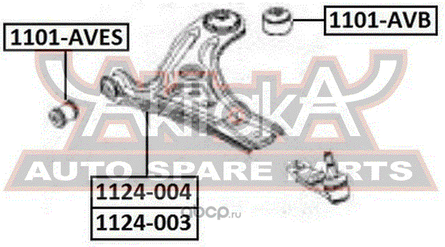 Сайлентблок переднего рычага подвески Asva задний правый/левый для Daewoo Kalos 2002-2007. Артикул 1101-AVB