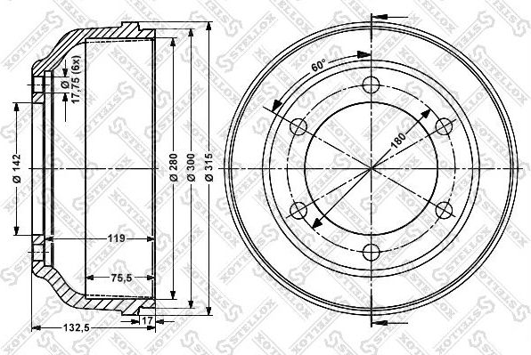 Тормозной барабан Stellox. Артикул 6026-2509-SX