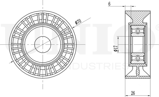 Ролик поликлинового ремня направляющий (Unio). Артикул TNS-10189