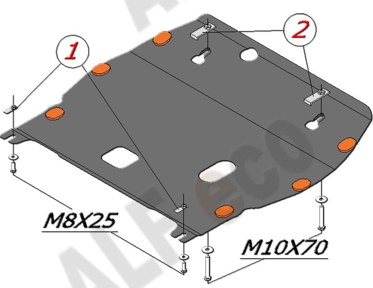 Защита алюминиевая Alfeco для картера и КПП Nissan Juke 2011-2026. Артикул ALF.15.35 AL4