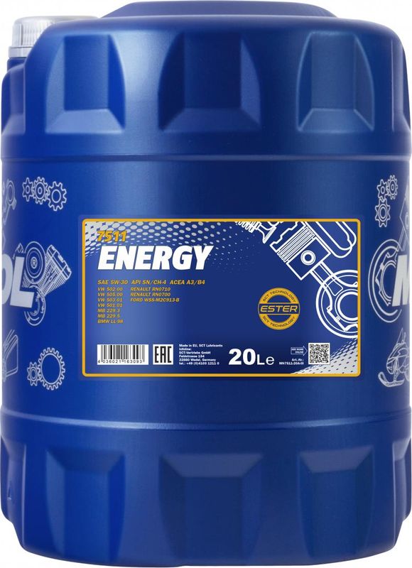 Масло моторное Energy 5W-30 SL син. (20л) (Mannol). Артикул 7018