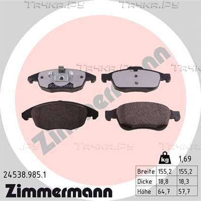 Тормозные колодки Zimmermann rd:z передние для Citroen C4 II 2009-2026. Артикул 24538.985.1
