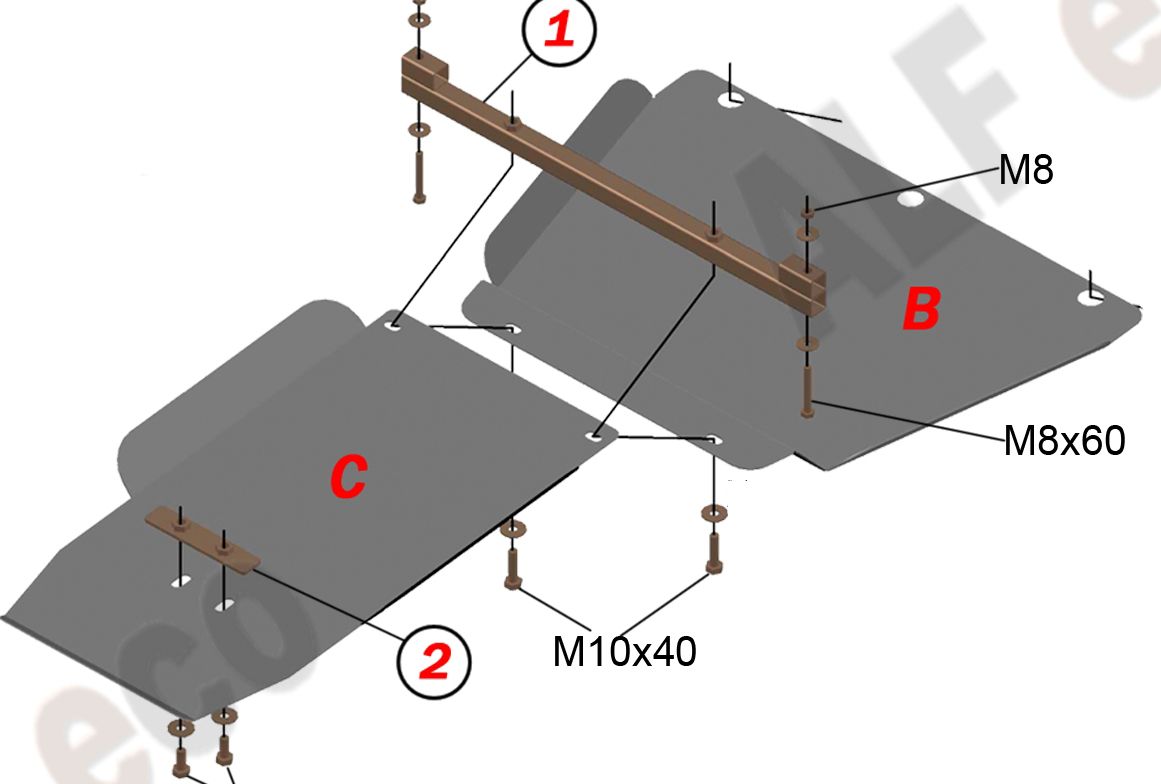 Защита алюминиевая Alfeco для картера и КПП Nissan Elgrand E50 1997-2002. Артикул ALF.15.51.2al